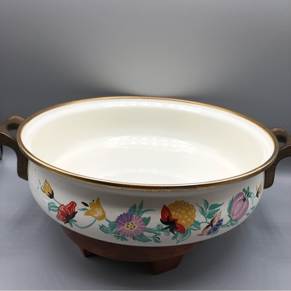 10.5” Asta Enamelware Dutch Oven Floral Enamel on Cast Iron w/ Brass Germany